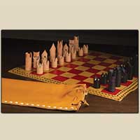 Patrón de juego de ajedrez de cuero portátil