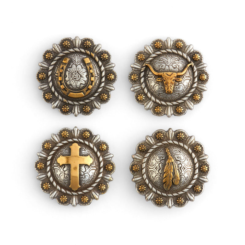 Conchos ronds aux baies cordées avec motif central